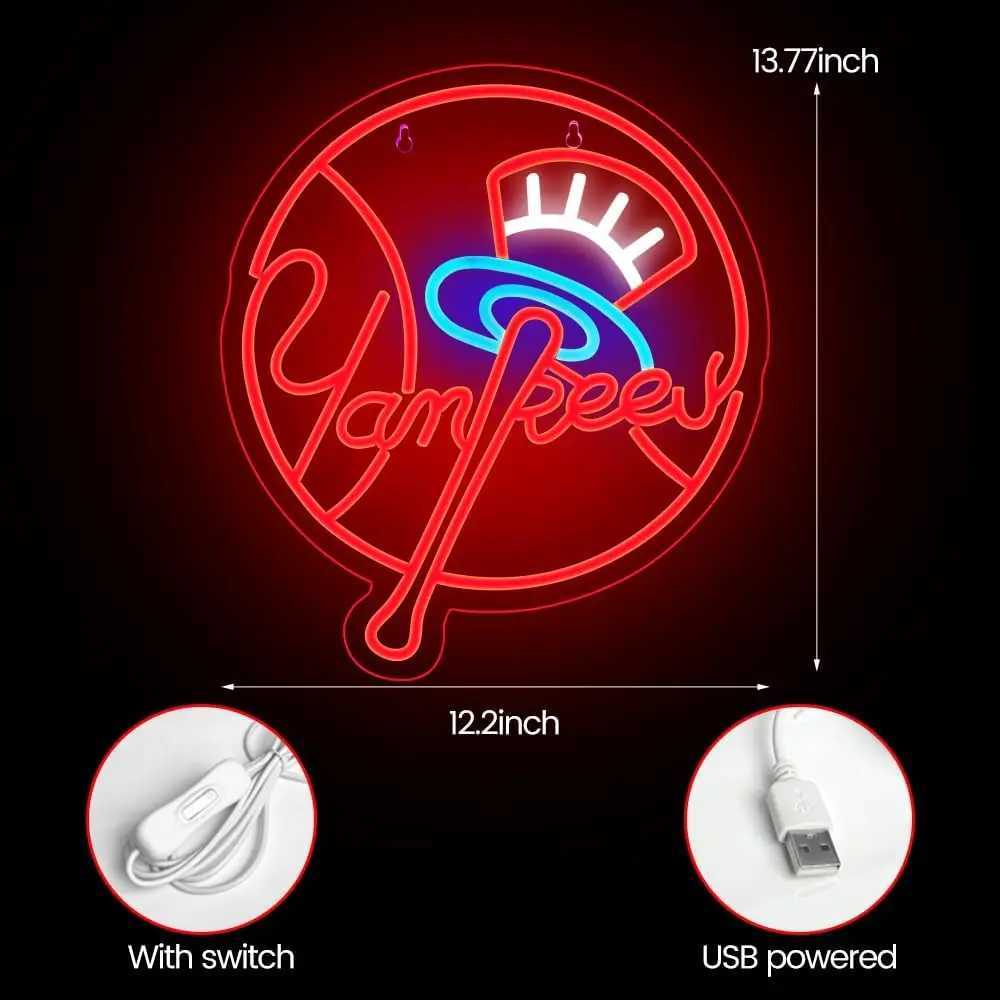 Yankees Baseball USB Powered LED Neon Sign Dimmable Neon Light Wall Decor For Room Decor Party Birthday Handmade Gift Fans XJ250602