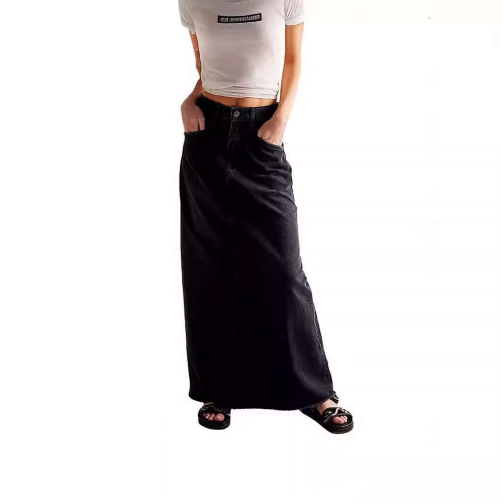 Summer Women's Loose Straight Casual Denim Midi Skirt B5