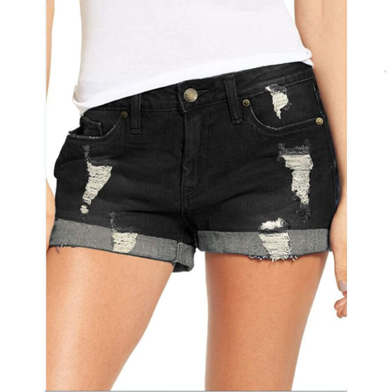 Denim Shorts Jeans Shorts Elastic Ripped Cuffed Denim Shorts For Women Ripped Short Jeans
