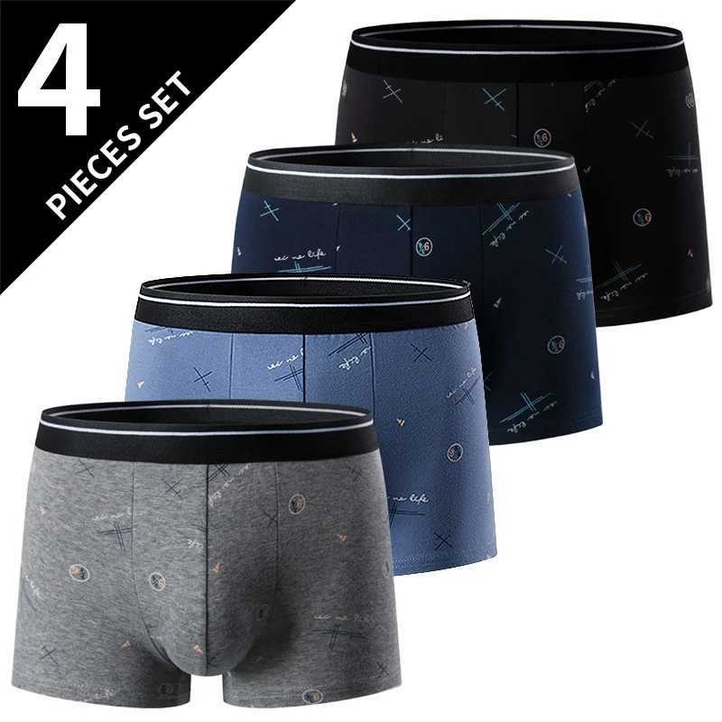 4-piece Mens Fashion Plus-size Printed Underwear Comfortable Sexy Shorts Teenagers Mixed Underwear in Various Colors W250603