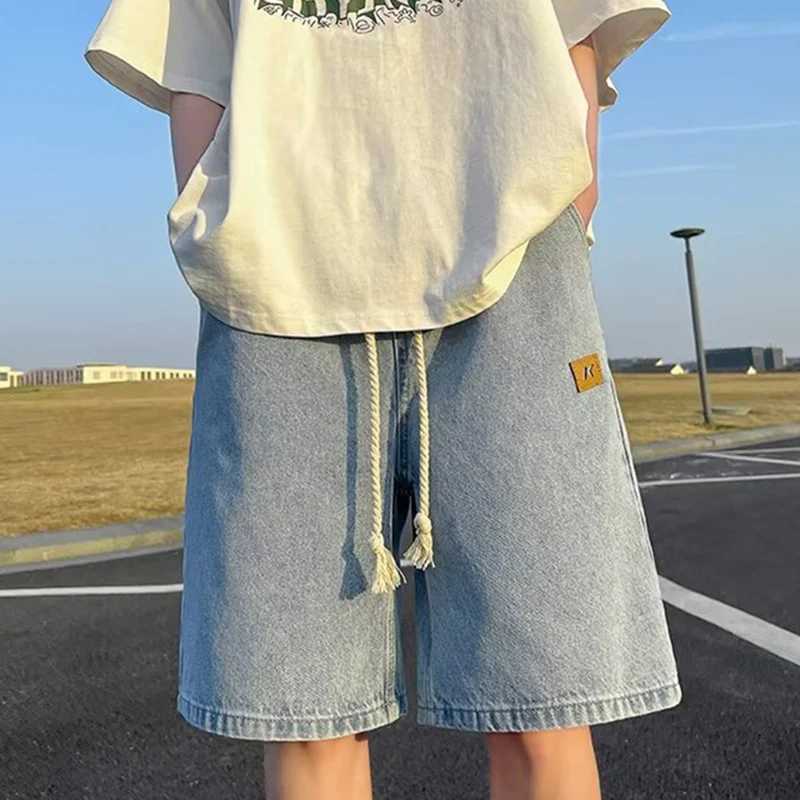 Men Basic Loose Outdoor Sports Casual Shorts Male Daily Knee Length Denim Short Pants Straight Wide Leg Wash Summer Short Jeans T250603