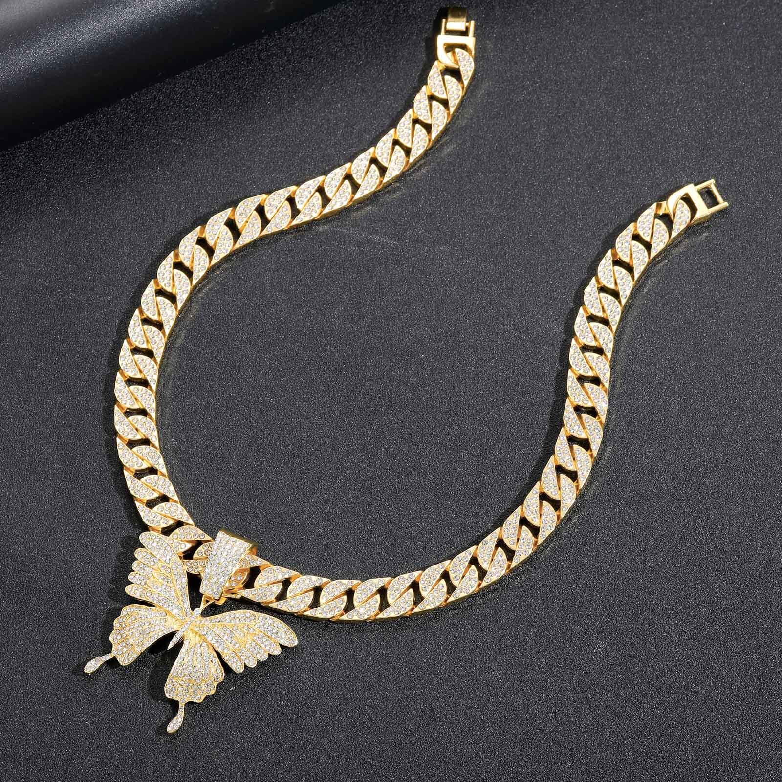 Hip Hop Butterfly Full Diamond Pendant Fashion Versatile Cuban Chain Small Male and Female Jewelry Hip Hop Necklace Moissanite pendant