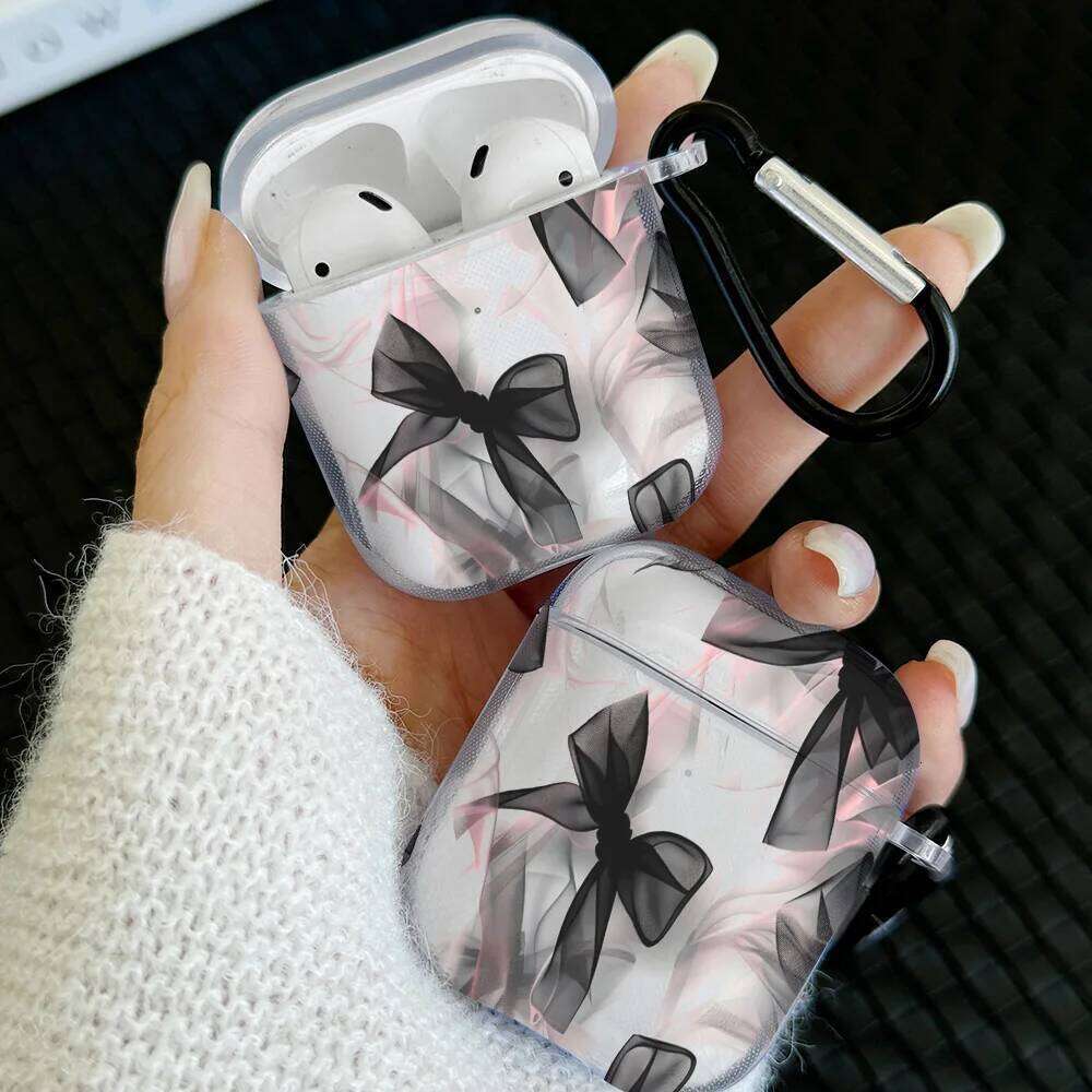 Black Heart Bow Design Pro 2/Pro TPU Earbuds Case For 4 2024 3 1 2 Gen Earphone Protective Cover