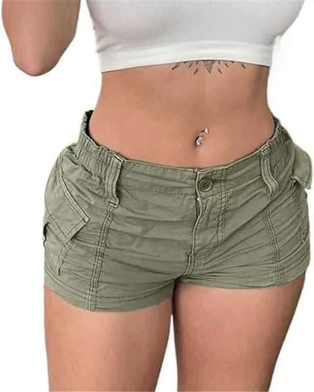 Solid Color Cargo Denim Shorts For Women B5