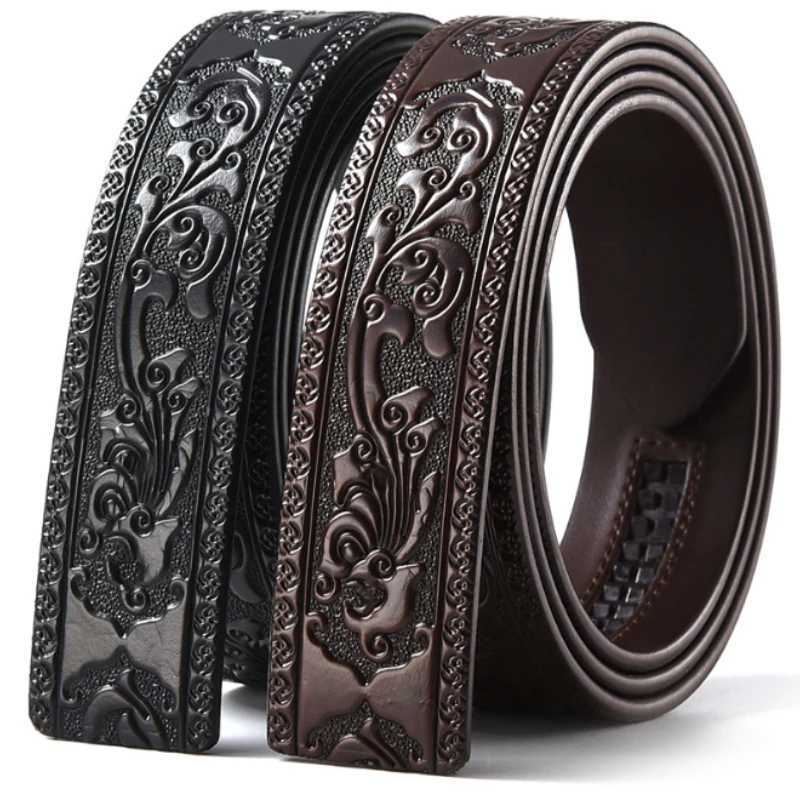 3.5cm Width Genuine Leather Luxury Automatic Buckle Belt Men Black Coffee Cowhide Belt High Quality Body Without Buckle StrapXJ250602
