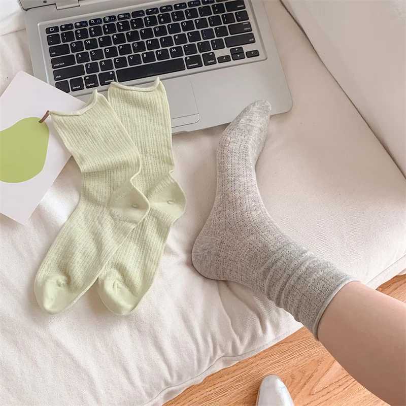 4 Pairs Socks For Women Thin Summer New Candy Color Hollow Out Loose Socks Womens Casual Basic Sweet Girls Fashion Long SocksT250602