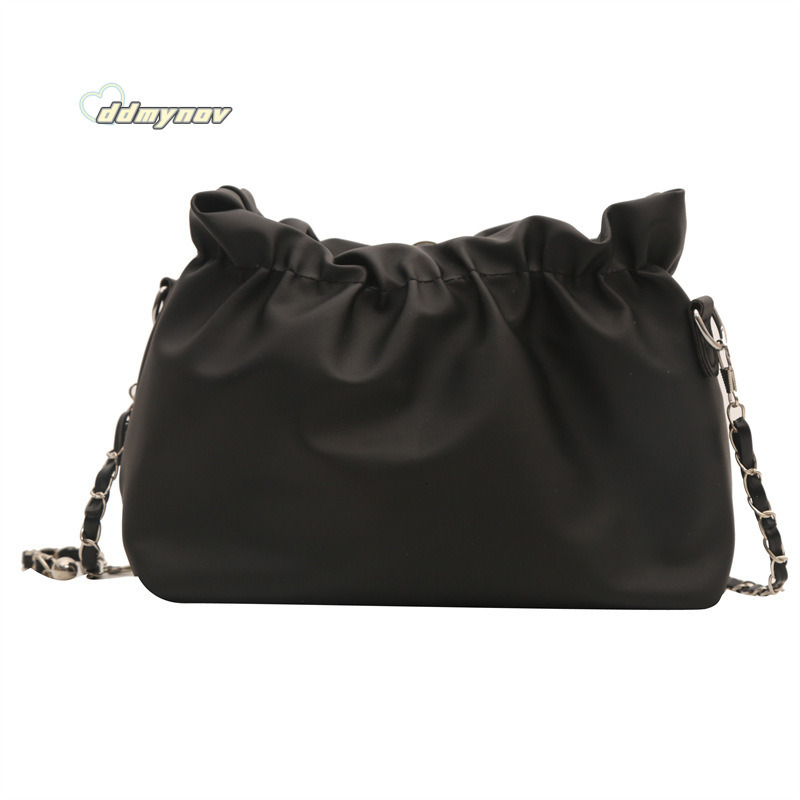 Trendy Women's Bags 2024 Spring Summer New Pleated Bucket Unique Drawstring Chain Shoulder Crossbody Bag ddmynov