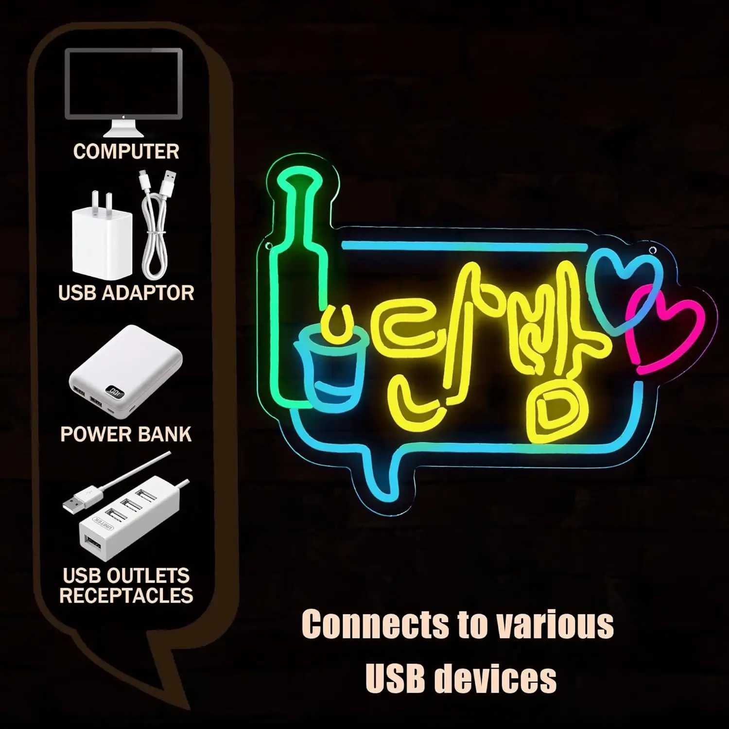 Korean Bar LED Neon Sign Dimmable USB Powered Neon Light Box for Bar Restaurant Game Room Man Cave Bedroom Garage Decoration XJ250602