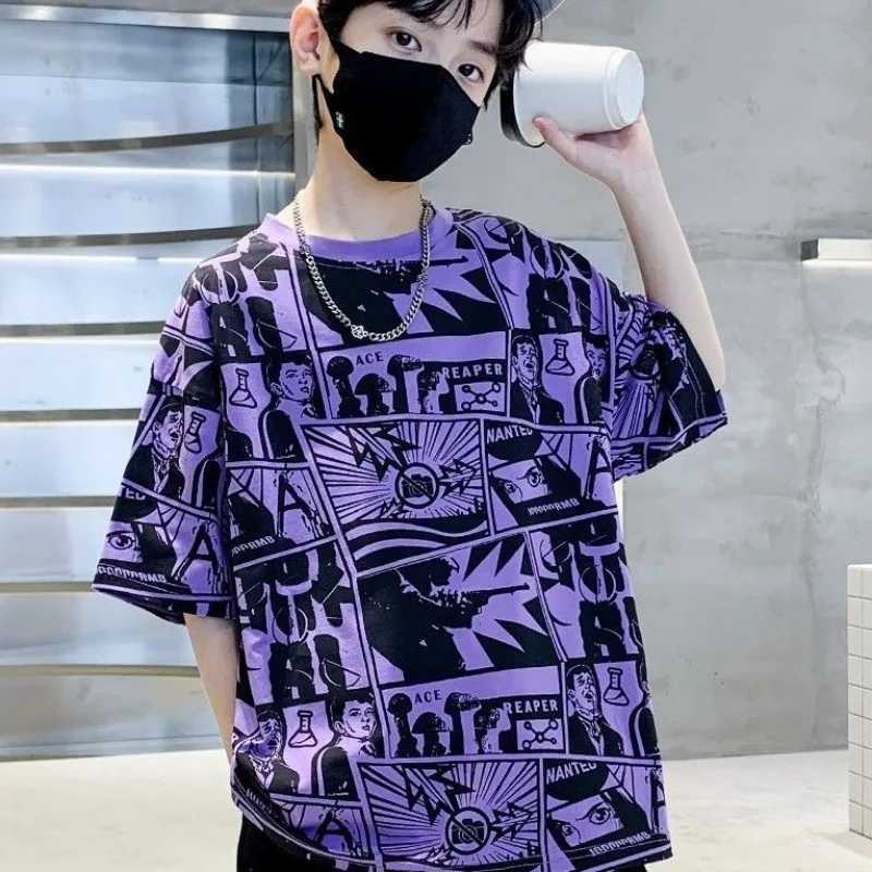 All Over Print Cartoon Graphic T Shirts Boys Summer Kids Tees Casual Cotton Top Streetwear Trendy Korean Childrens Clothes 2025 T250603