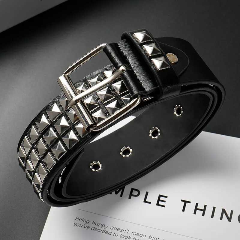 2025 New Square Bead Rivet Belt Metal Pyramid Belt Men and Women Punk Hardware Jeans Belt Y2K Belt Designer Belt Womens Belts XJ250602