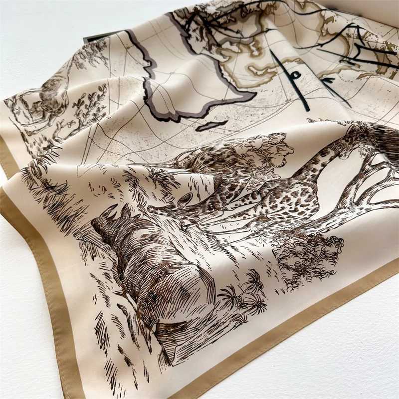 Spring Summer Luxury Design Women 90X90cm Square Silk Scarf Landscape Print Hijab Foulard Ribbon Wrap Hairband Headband Mom Gift W250602