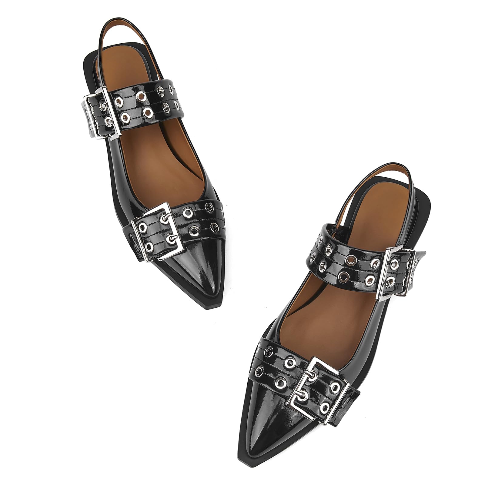 ARQA Women's Ballet sneakers coquette sneakers for Women 1Inch Low Heels Closed Pointed Toe Ankle Strap Pumps Comfortable Walking Wedding Party D