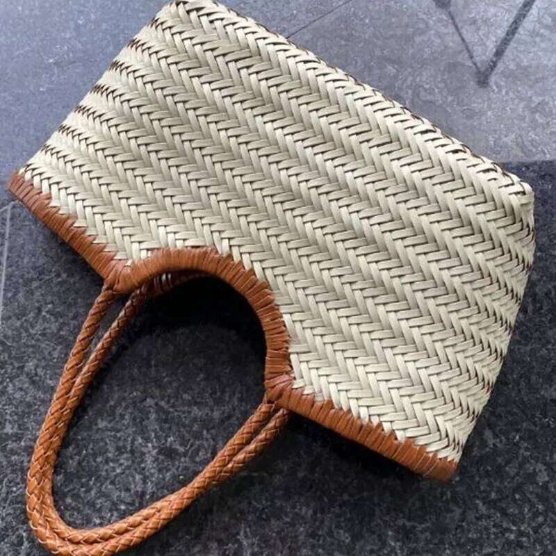 fashion handbags womens leather weaving casual bag vintage basket tote purse cowhide cross shopping bag 250603