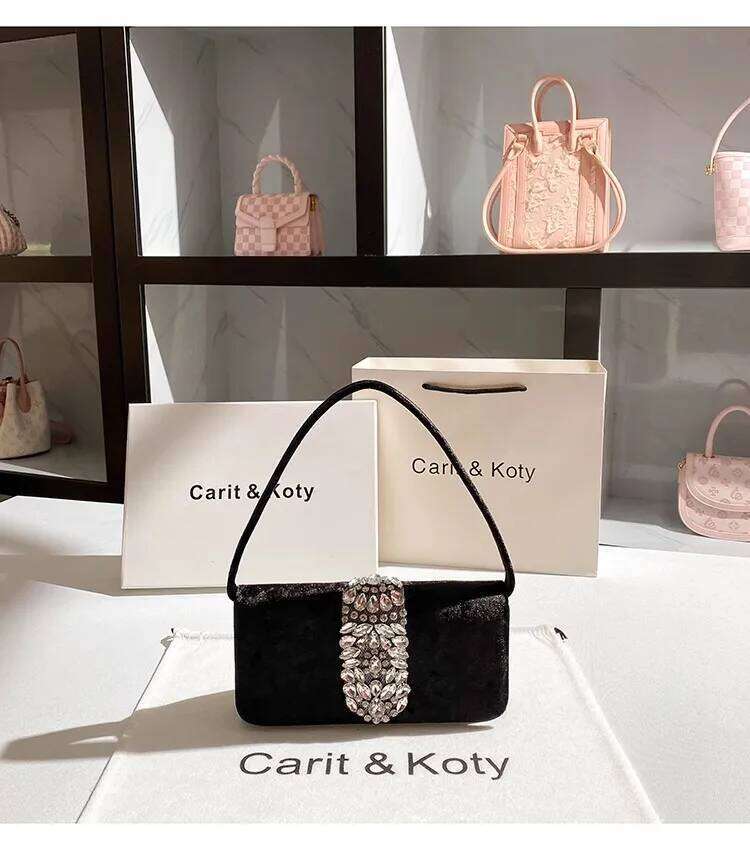 Autumn Fashion Veet Women's Handbag Crystal Rhinestones Dia Evening Wedding Party Clutch Purse Crossbody Bag