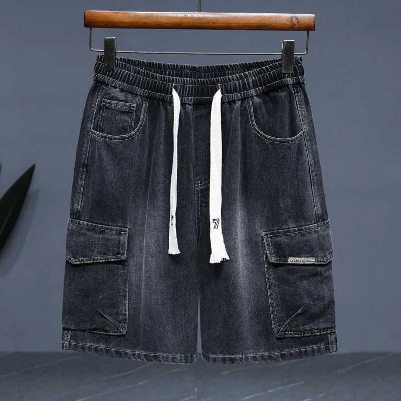 Size M-5XL Summer Denim Shorts Men Cotton Straight Elastic Waist Loose Casual Cargo Shorts Mens Fashion Short Jeans T250603