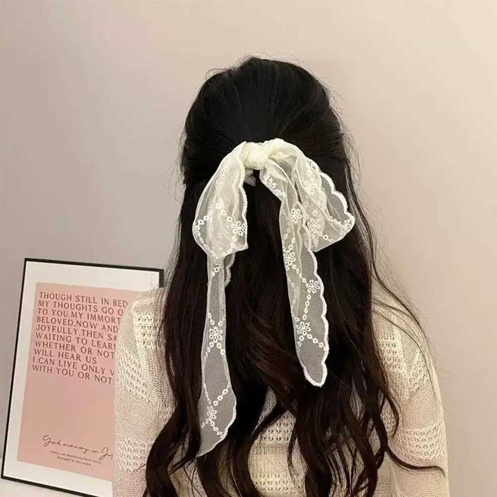 Vintage Lace Hair Scarf Summer Sweet Bow Headband Elegant Ribbon Decor Hair Band Long Narrow Neckscarf Fashion Decorative Scarf W250602