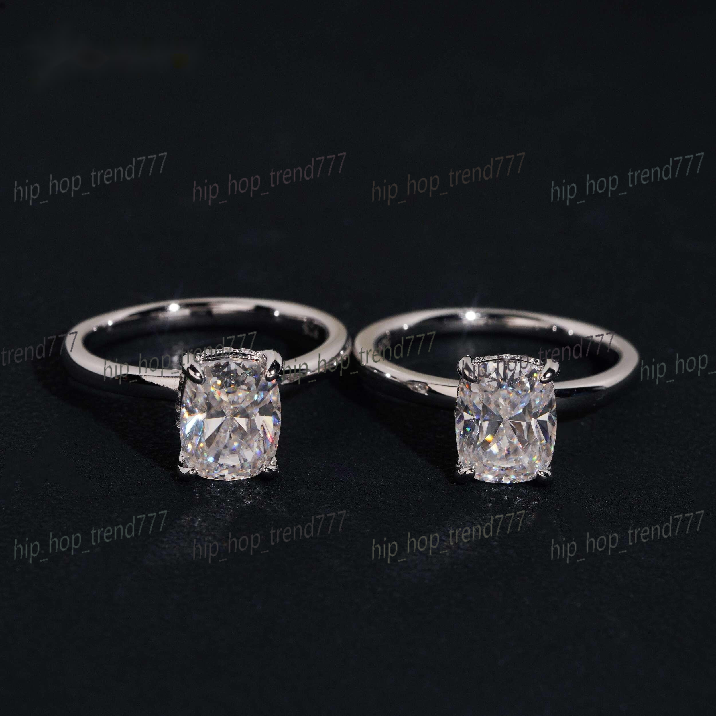 Stunning Cushion Cut Moissanite Bridal Wedding Ring Set Classic Diamond Mossanite Engagement Promise 925 Sterling Silver Rings
