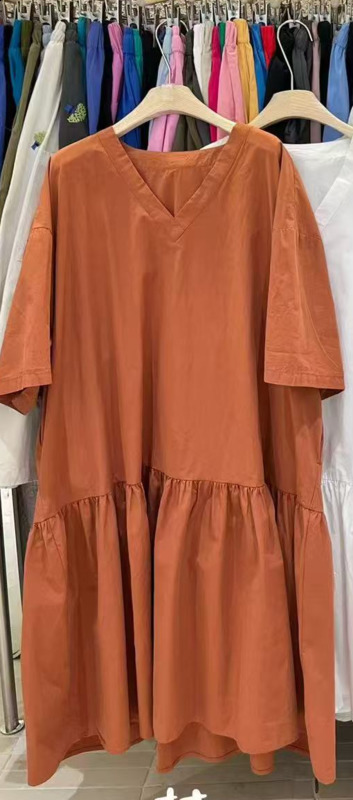Plus Size Semi Formal Midi Dresses Casual Brown Fall Winter V Neck 34 Sleeve Flounce Organza Midi Dresses 241127