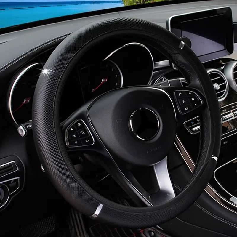 Leather Metal Strip Sporty Pop Car without Inner Rim Steering Wheel Cover Car Accessories Fit 14.5-15 Inches R250603