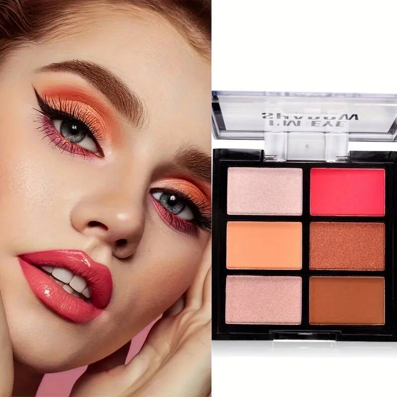6-Color Tray High Pigment Matte & Glitter Eyeshadow Powder Waterproof Long-Lasting Makeup Kit for Eyes