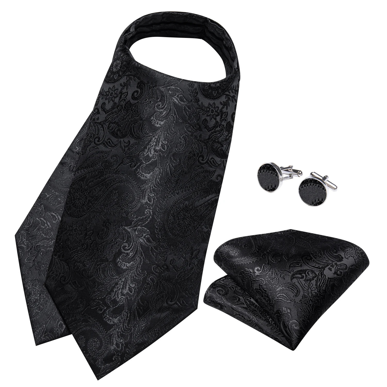 Vintage Ascot Tie British Gentleman Polyester Soft Neck Tie for Men Tuxedo Accessories Black Solid Paisley Cravat DiBanGu 250530