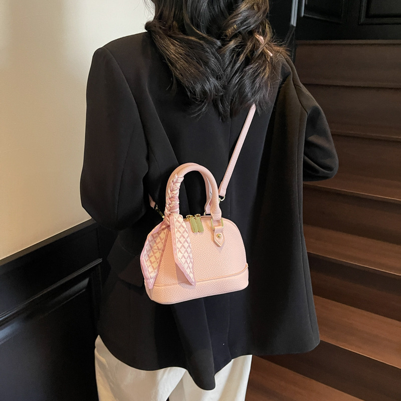 designer Lychee Pattern Scarf Handbag Shell Bag for Women 2025 Spring Summer New Fashionable Daily Commuter Shoulder Crossbody Bag