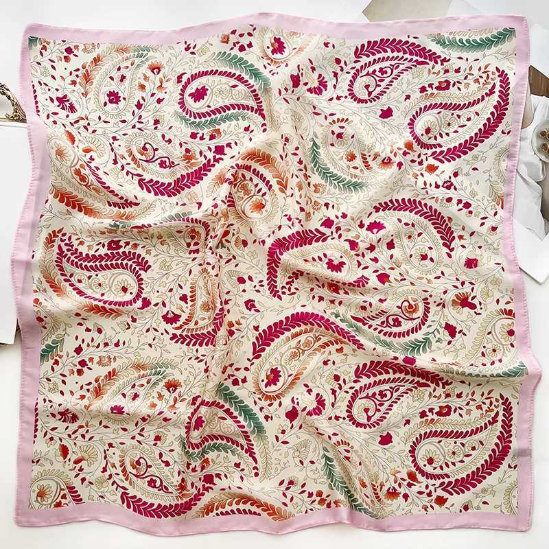 Design Shawl Neckerchief 2024 Square Silk Scarf for Women Fashion Flower Print Satin Hand Bag Wrist Wraps Lady Scarves Bandana W250602