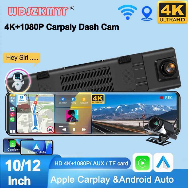 Car dvr 4K Dash Cam for Cars 12inch Wireless CarPlay Android Auto Car dvr Video Recorder GPS Rear View Mirror car intelligent systems R250529