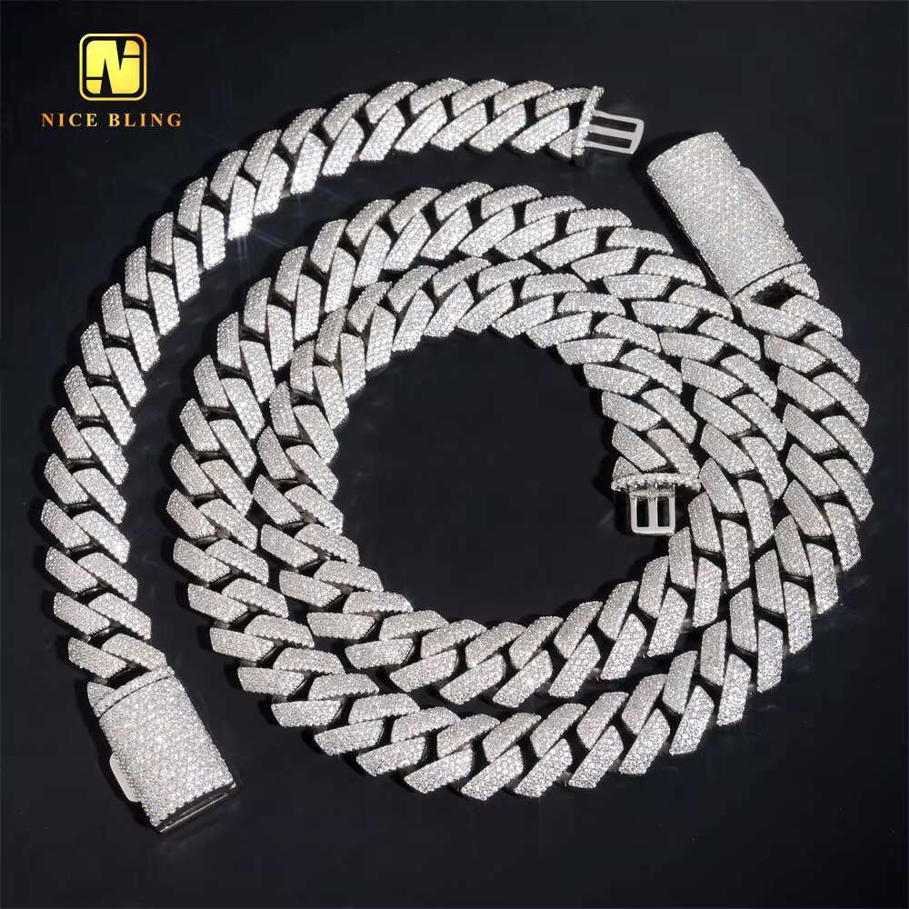 High Quality 15mm Hip Hop Jewelry Necklace Iced Out Diamond Custom Cuban Link Chain 925 Silver VVS Moissanite Chain Necklace