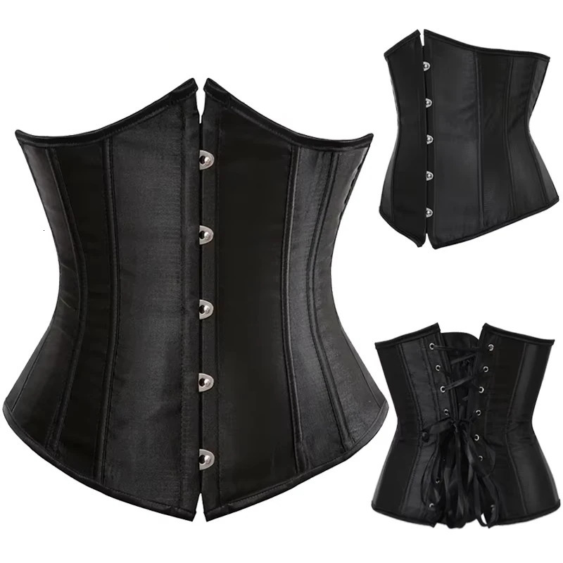 Womens Satin Underbust Corset Bustier Sexy Underwear Waist Slimming Body Shaper Corset Top for Women Steampunk Lace-up Corset 250528