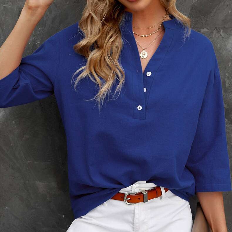 Summer New Solid Color Casual Pullover Short Sleeve Shirt Women Loose Plus Size Blouse B5
