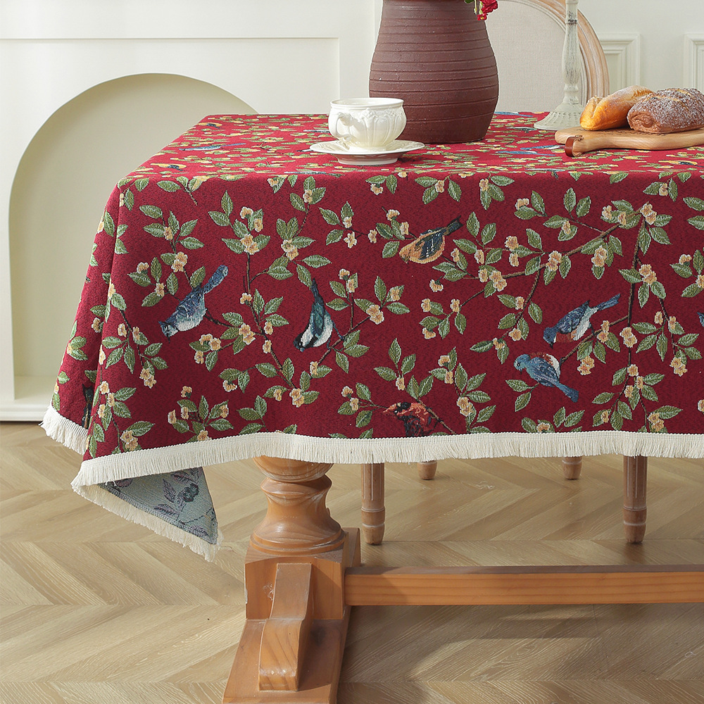 T0505 New Retro Oil Painting Style Tablecloth TV Cabinet Cover American Jacquard Cotton and Linen Cover Cloth Household Rectangular Tablecloth