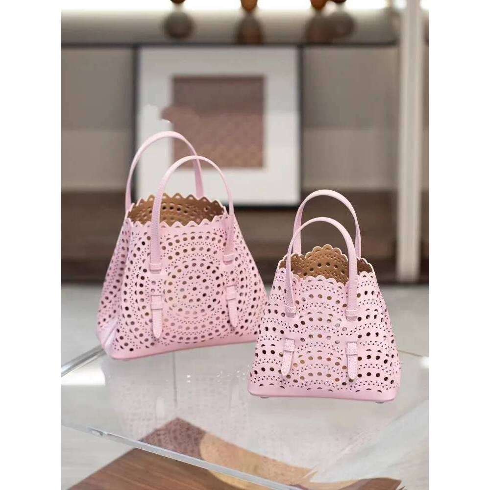 Bucket Style Soft Women Casual Cowhide Real Leather Hollow Out Shoulder Bag Multifunctional Fashionable Handbag Tote Solid color
