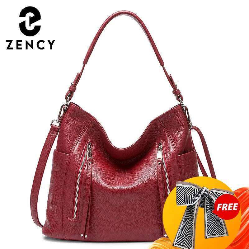 Zency New Handbag Genuine Leather For Women Shoulder Tote Crossbody Hobo Large Zipper Pocket Charming Female Handbags