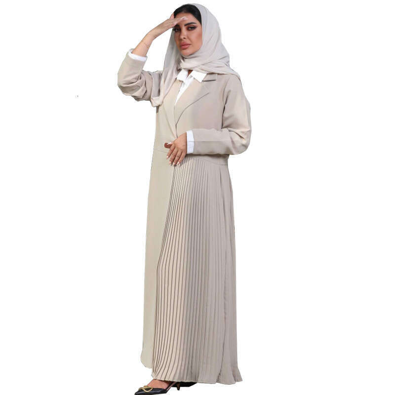 Mq115 Abaya Cardigan Robe Pleated Coat Muslim Arabic Fashion Leather Buttons B5