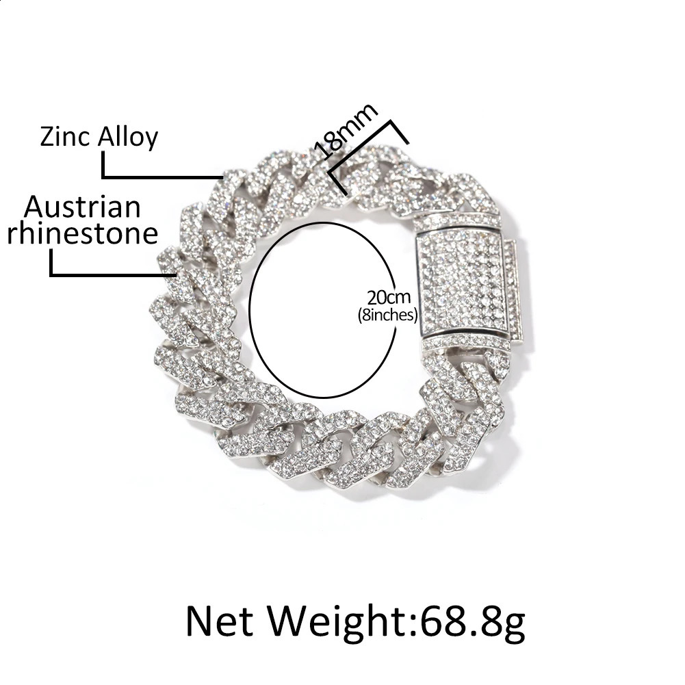 UWIN 18mm Zinc Alloy Cuban Chain Bracelet for Men Two Rows Bling Rhinestone Bracelets Fashion Hip Hop Jewelry for Drop 250530