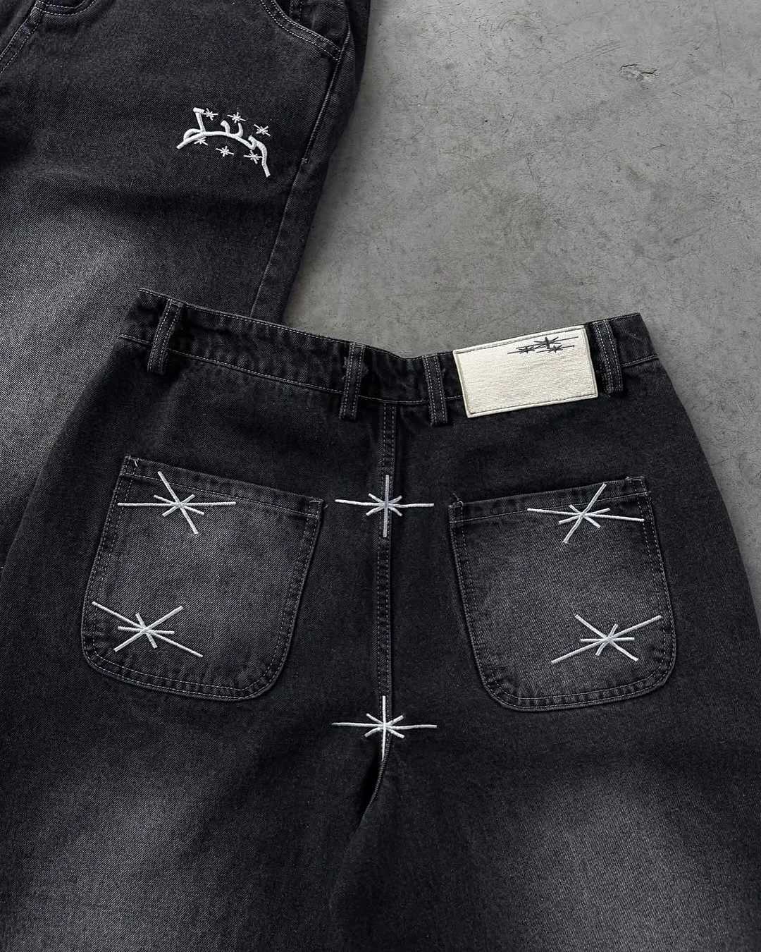 American Retro Cross Geometry Patchwork Embroidered Denim Shorts Men and Women Baggy Casual Gym Washed Shorts Y2k Jorts Clothing T250603