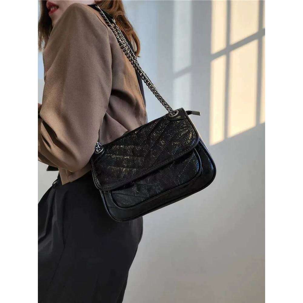 Vintage Women Chain Strap Messenger Oil Wax Cow Leather Shoulder Bag Autumn New Office Ladies Work Crossbody Bags Satchels