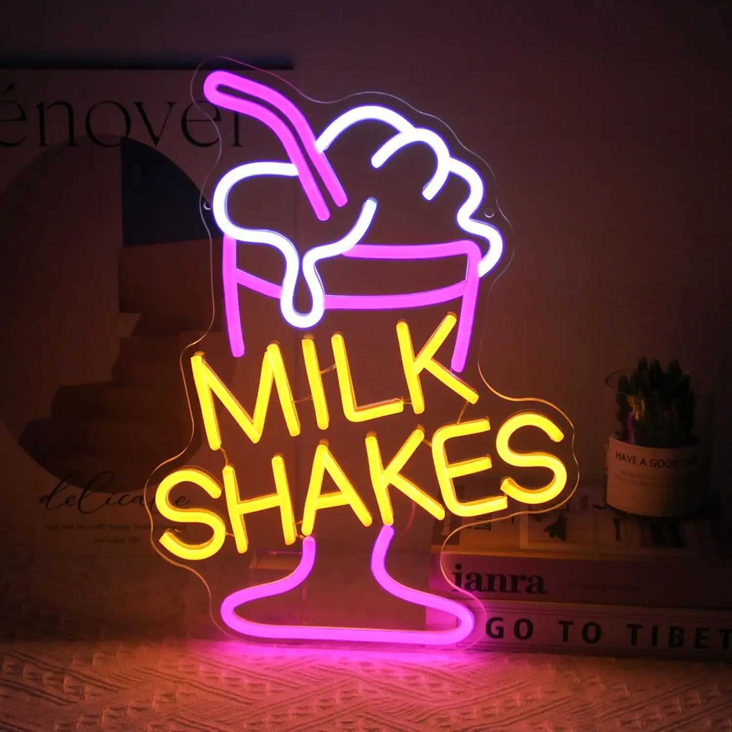 Milk Shakes Neon Signs Ice Cream Neon Sign Milk Tea LED Neon Light Frozen Yogurt Food Drink Restaurant Dessert Shop Bar Decor XJ250602