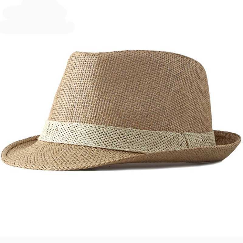 HT2378 Summer Women Men Fedoras Straw Hat Short Brim Trilby Panama Hats Men Straw Beach Sun Hats for Men Breathable Fedora Hat W250602