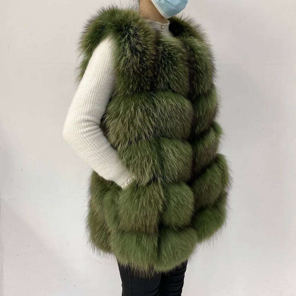 Raccoon Natural For Female Waistcoat Long Coats Real Fur Coat Fox Vest Jacket