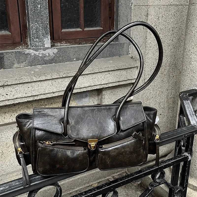 Brand Multi-pocket Motorcycle Bag High-end Retro Luxury Underarm Bag Fashion Versatile Girl Handbag Spaghetti Strap Shoulder Bag W250602