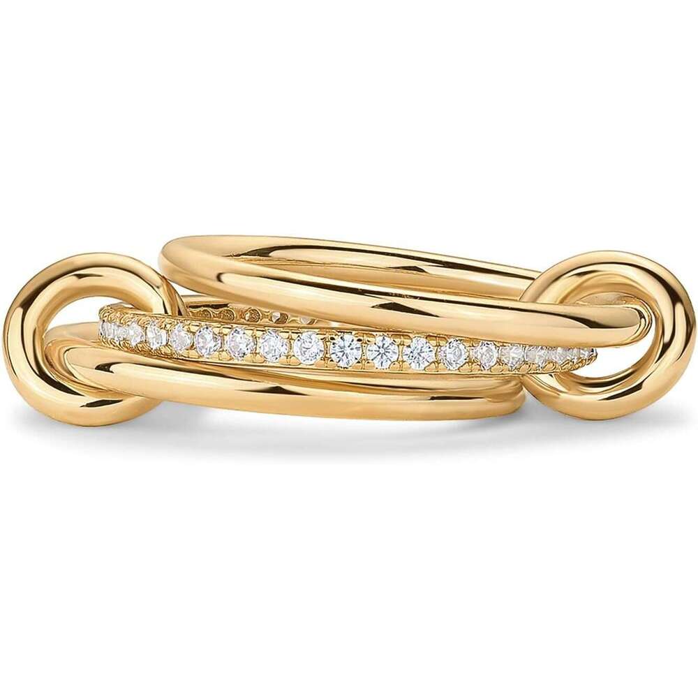 New Stacked Cubic Zirconia Thick Glossy Gold and Silver Double Ring