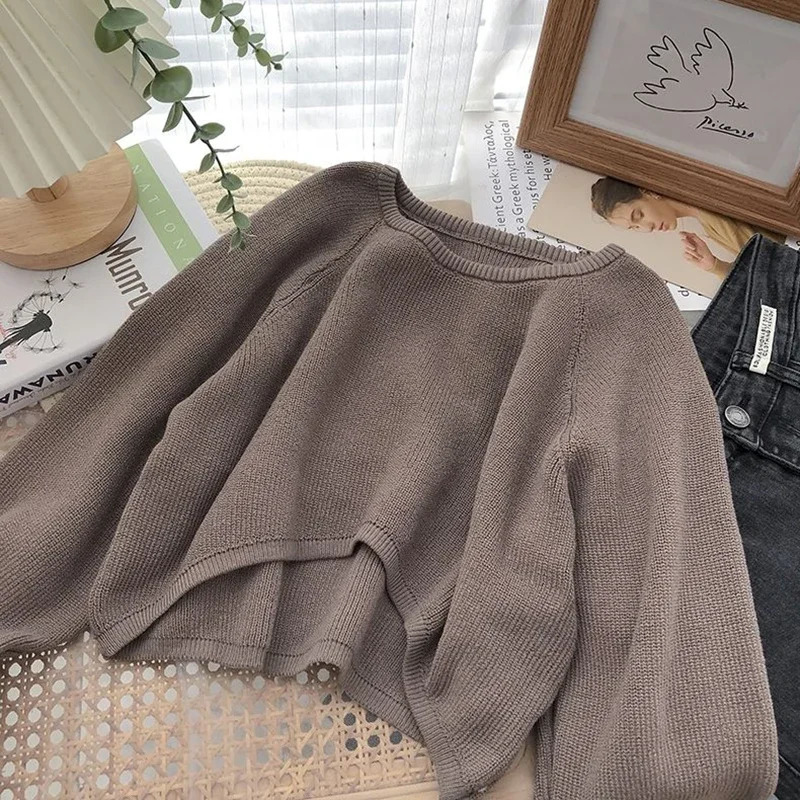 Xpqbb Women Cropped Sweater Jumpers Vintage Streetwear Knitting Pullovers Female Harajuku Simple Loose Casual Sweaters 250603