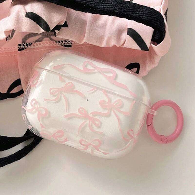 Pink Bow 1/2/3/4 Soft Protective Bluetooth Wireless Earphone Cover for Pro 2 Case with Keyring
