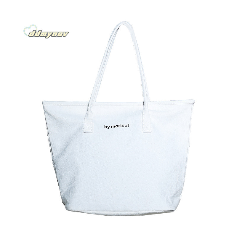 Korean New Versatile Large Capacity Letter Zipper Canvas Minimalist Style Women's Shoulder Casual Tote Bag ddmynov