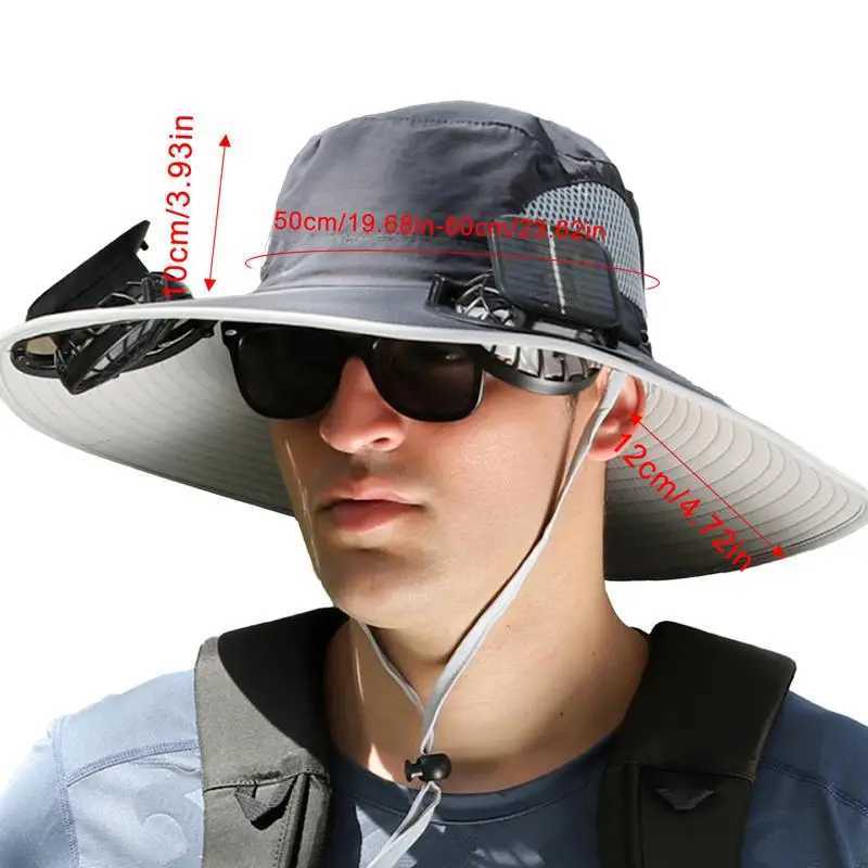 Swim Hat Men Outdoor Wide Brim Sun Hat With Solar Fan Wide Brim Solar Fan Outdoor Fishing Hat Solar USB Charging Desktop Visor W250602