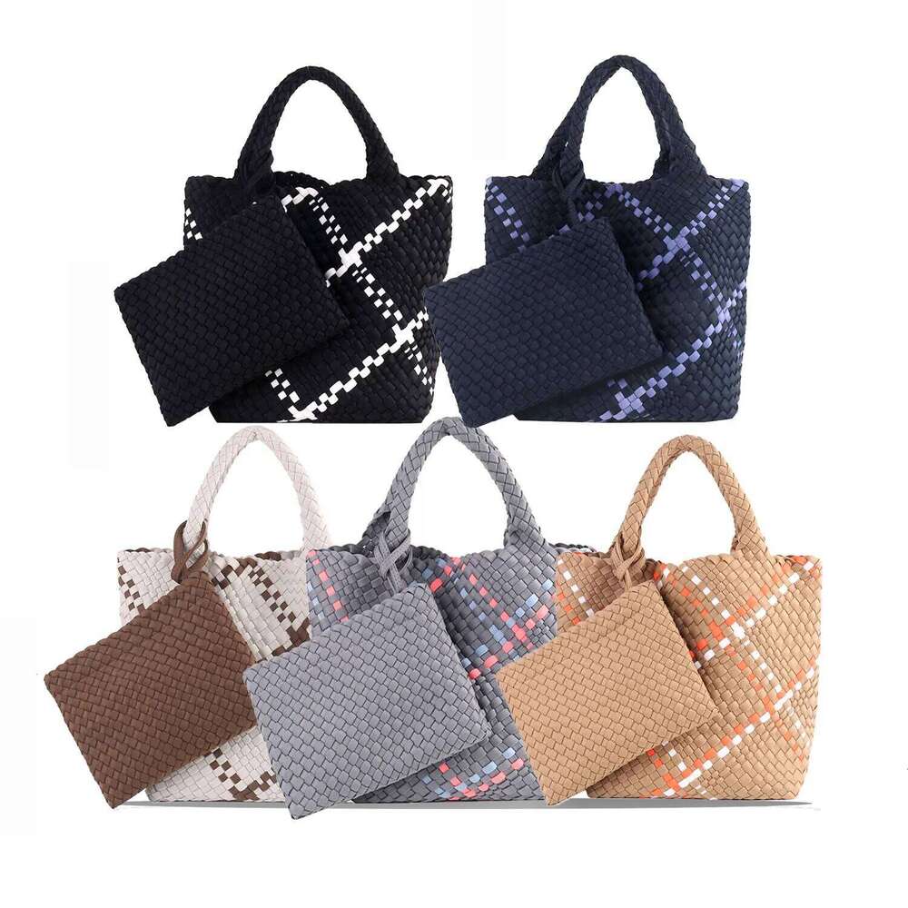 OLOEY Hot Sale New Neoprene PU Beach Large Capacity Woven Handbag Handmade Knitted Bag
