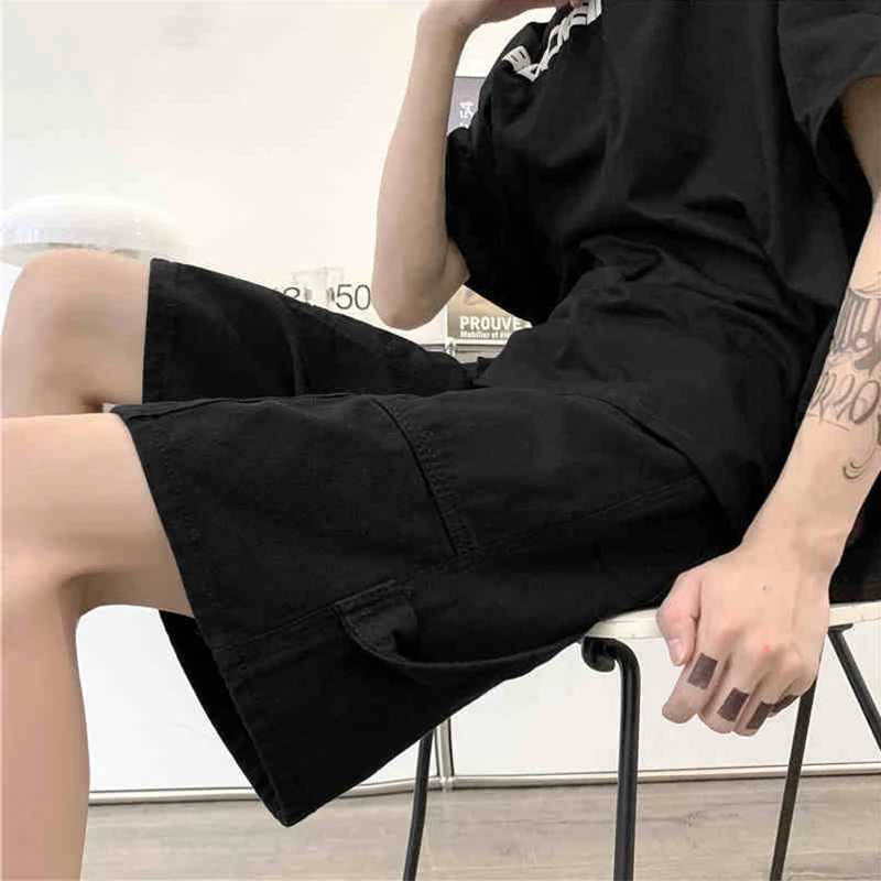 Summer Retro Blue Casual Spliced Denim Shorts For Men Harajuku Hip Hop Fashion Baggy Jorts Y2K Streetwear Straight Bermuda Jeans T250603