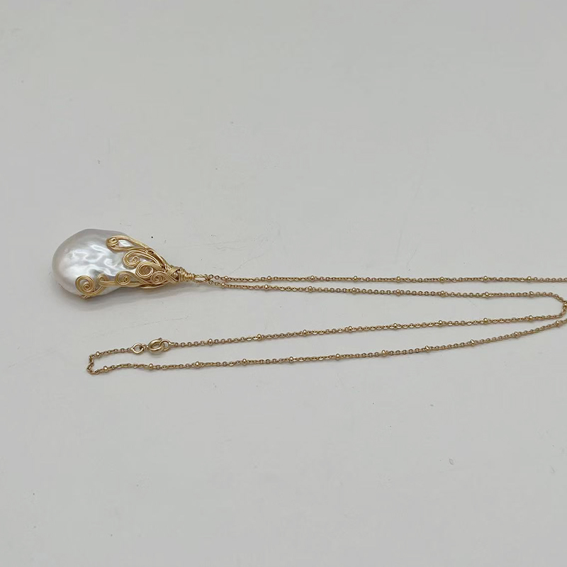 Elegant Handcrafted Women's Pearl Necklace with 14K Yellow Gold Plating